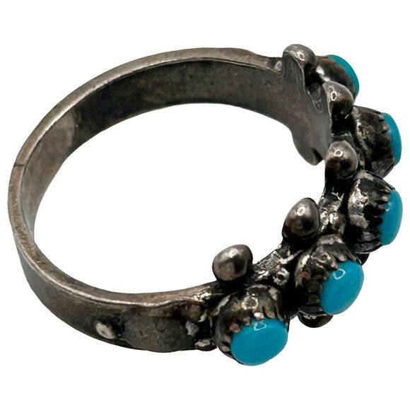 Vintage 925 Sterling Silver with Turquoise Old Pawn Ring - Size 4 - Picture 4 of 7